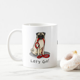 Let's Go! (walk) Pug Dog (light fawn) Leash Cute Coffee Mug