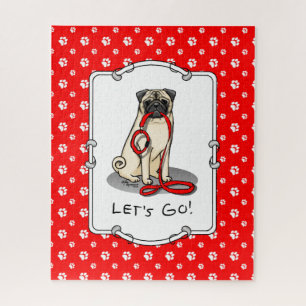 Let's Go! (walk) Pug Dog (light fawn) Leash Cute Jigsaw Puzzle
