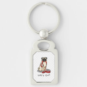 Let's Go! (walk) Pug Dog (light fawn) Leash Cute Key Ring