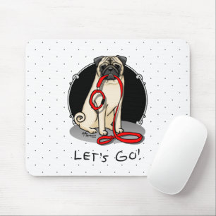 Let's Go! (walk) Pug Dog (light fawn) Leash Cute Mouse Mat
