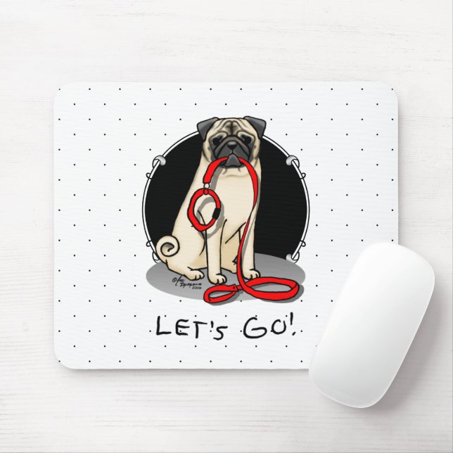 Let's Go! (walk) Pug Dog (light fawn) Leash Cute Mouse Mat (With Mouse)
