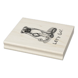 Let's Go! (walk) Pug Dog (light fawn) Leash Cute Rubber Stamp