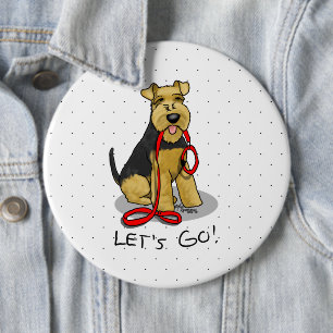 Let's Go! Welsh Terrier Dog with red leash Funny 6 Cm Round Badge
