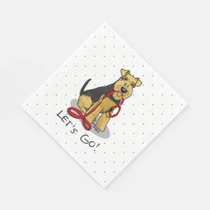 Let's Go! Welsh Terrier Dog with red leash Funny Napkin