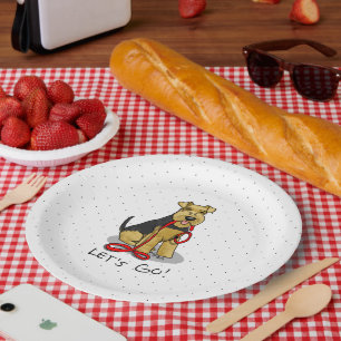 Let's Go! Welsh Terrier Dog with red leash Funny Paper Plate