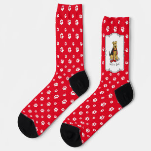 Let's Go! Welsh Terrier Dog with red leash Funny Socks