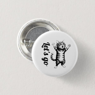 Let's Go Whimsical Striped Tabby Cat White Pin