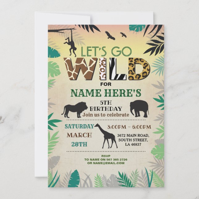 Let's Go Wild Jungle Birthday Party Safari ZOO Invitation (Front)
