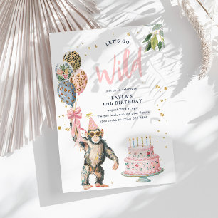 Let's Go Wild' Safari Animal Girls Birthday Invitation