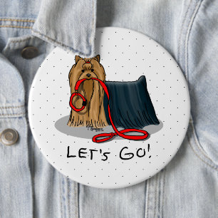 Let's Go! Yorkshire Terrier (Yorkie) Dog w Leash 6 Cm Round Badge