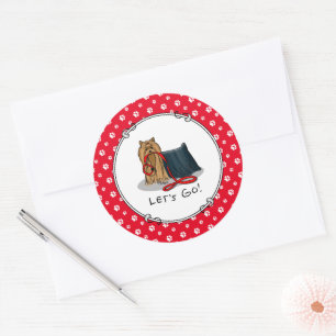Let's Go! Yorkshire Terrier (Yorkie) Dog w Leash Classic Round Sticker
