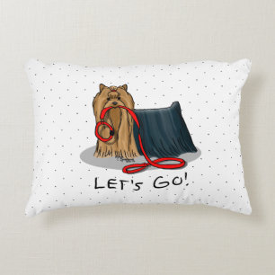 Let's Go! Yorkshire Terrier (Yorkie) Dog w Leash Decorative Cushion