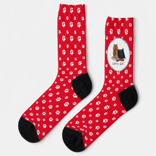 Let's Go! Yorkshire Terrier (Yorkie) Dog w Leash Socks (Left)