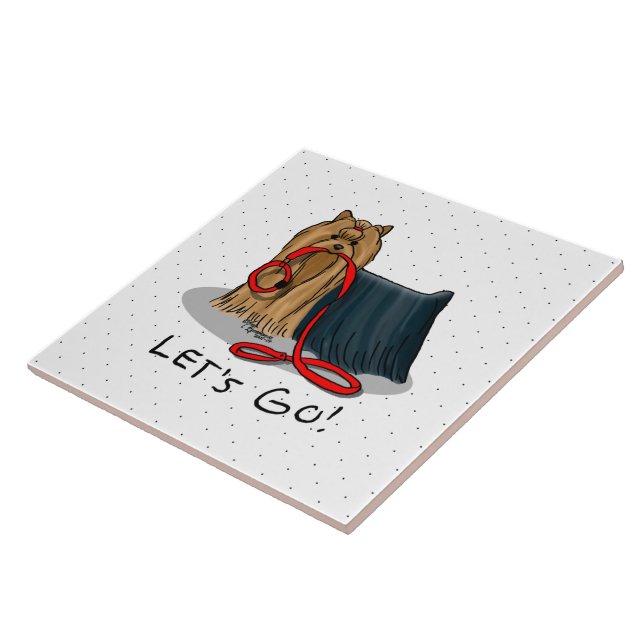 Let's Go! Yorkshire Terrier (Yorkie) Dog w Leash Tile (Side)