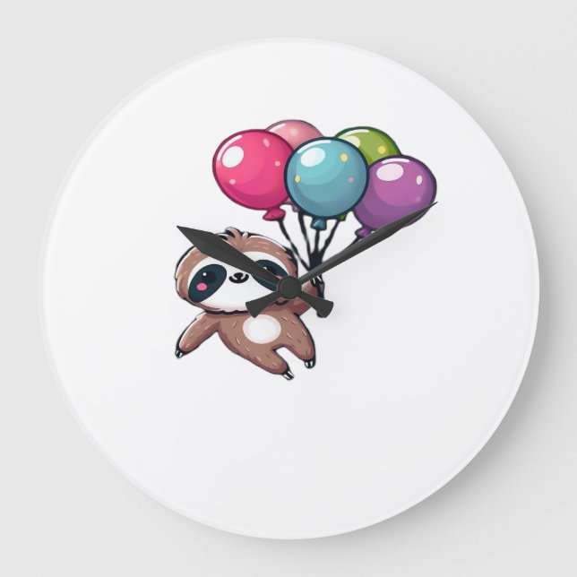 Let's Hang Out It's My Birthday Balloon Sloth , Cu Large Clock (Front)