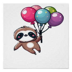 Let's Hang Out It's My Birthday Balloon Sloth , Cu Poster