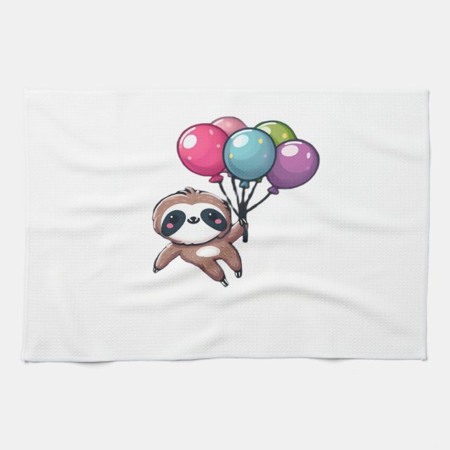 Let's Hang Out It's My Birthday Balloon Sloth , Cu Tea Towel (Horizontal)