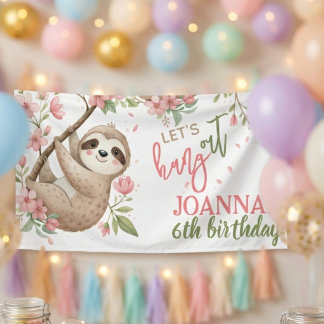 Let's hang out sloth kids birthday banner