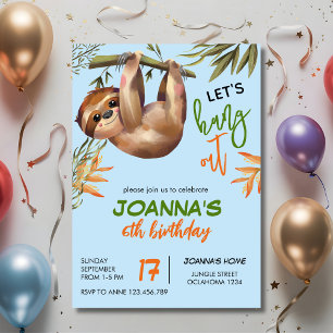 Let's hang out sloth kids birthday invitation