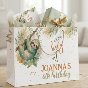 Let's hang out sloth kids birthday large gift bag