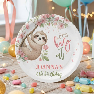Let's hang out sloth kids birthday paper plate