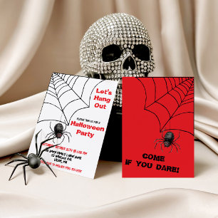 Let's Hang Out, Spider, Spiderweb Halloween Party Invitation