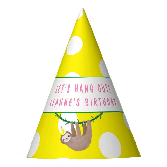 Let's Hang out with party sloth Party Hat (Front)