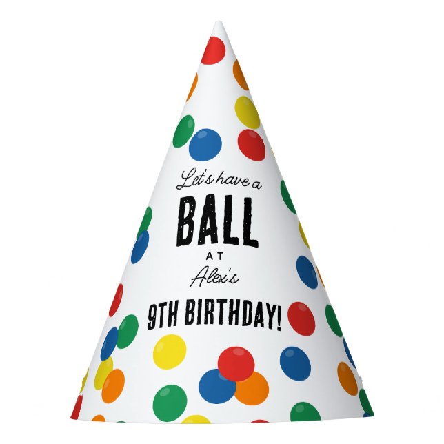 Let's Have a Ball Colourful Ball Birthday Party Party Hat (Front)