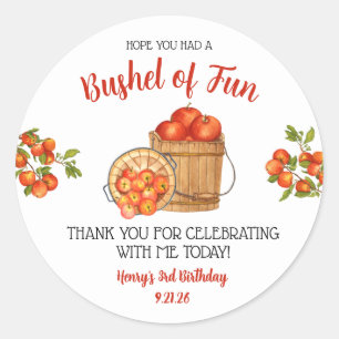 Let's Have a Bushel of Fun!  Apple Birthday Party Classic Round Sticker