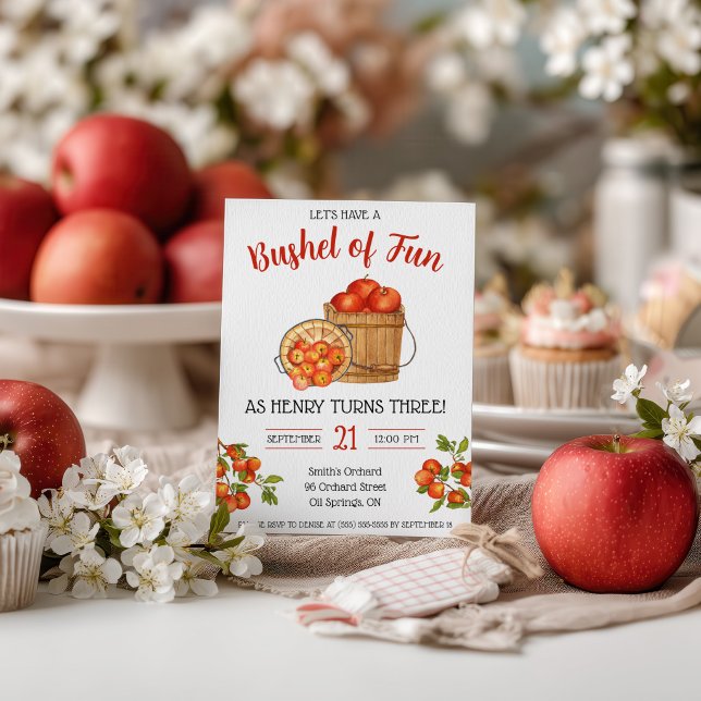 Let's Have a Bushel of Fun!  Apple Birthday Party Invitation (Creator Uploaded)