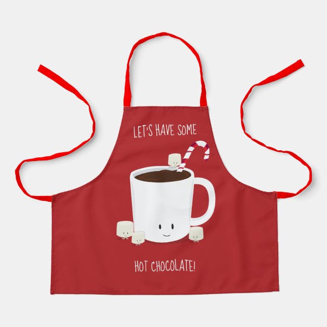 Let's have some Hot Chocolate Red White Cartoon Apron (Front)