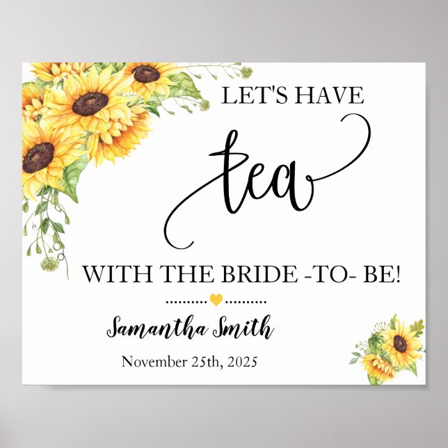 Lets have tea with bride sunflowers bridal shower poster (Front)