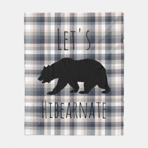 Let's Hibearnate White Bear & Grey Cream Plaid Fleece Blanket
