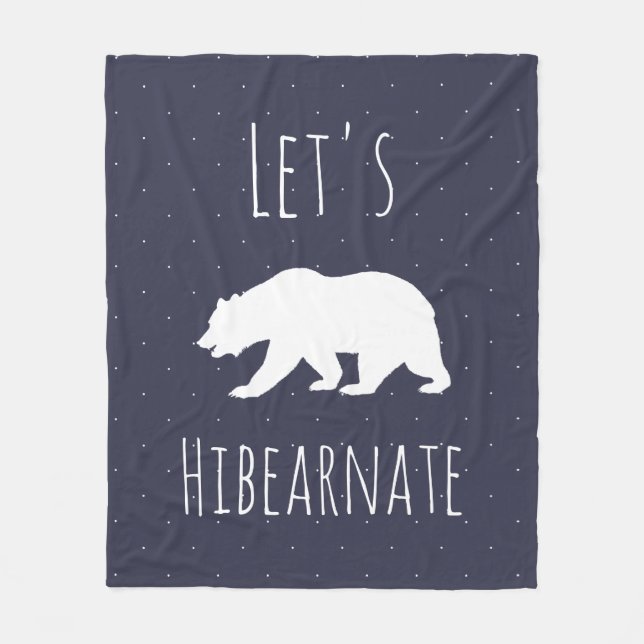 Let's Hibearnate White Bear Silhouette & Micro Dot Fleece Blanket (Front)
