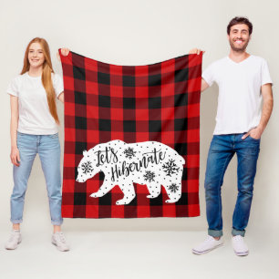 Let's Hibernate Red Plaid Fleece Blanket