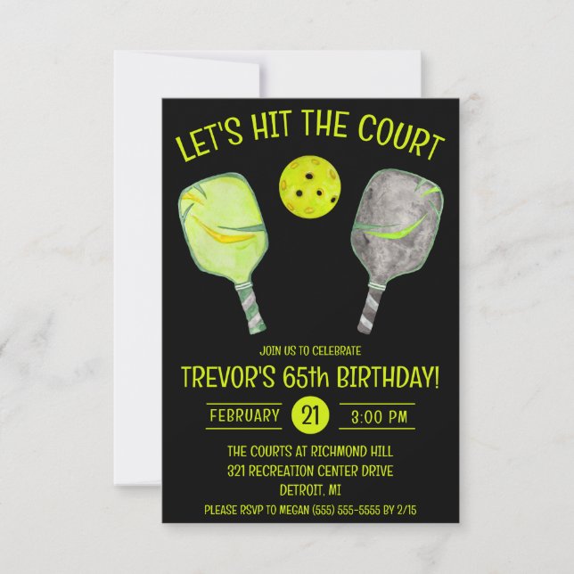 Let's hit the Court! Pickleball Birthday Party Invitation (Front)