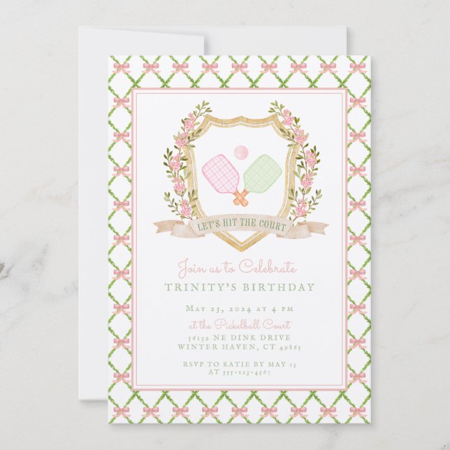 Let's Hit the Court | Preppy Pink Pickle Ball  Invitation (Front)