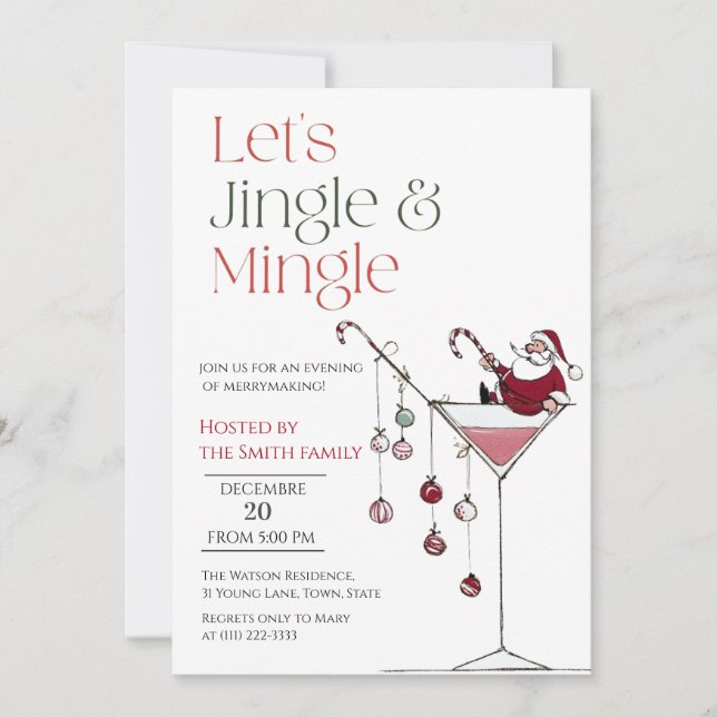Let's Jingle and Mingle,  Santa Cocktail christmas Invitation (Front)