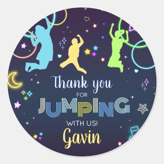 Let's Jump and Glow Trampoline Birthday Party Classic Round Sticker (Front)