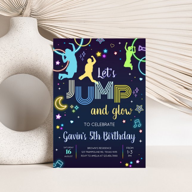Let's Jump and Glow Trampoline Birthday Party Invitation (Let's Jump and Glow Birthday Party Invitation)