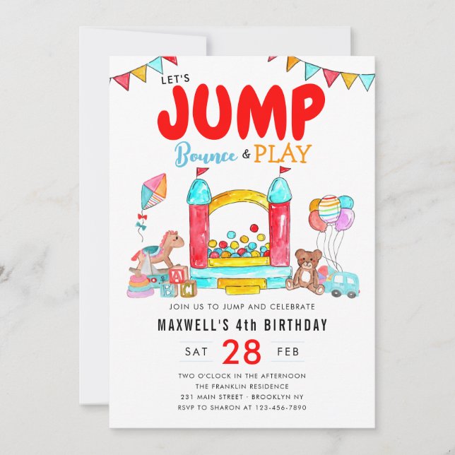 Let's Jump Bounce House Trampoline Park Birthday Invitation (Front)