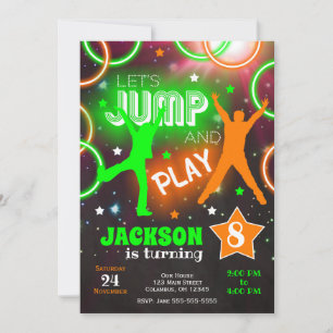 Let's Jump Bounce Neon Trampoline Park Birthday Invitation