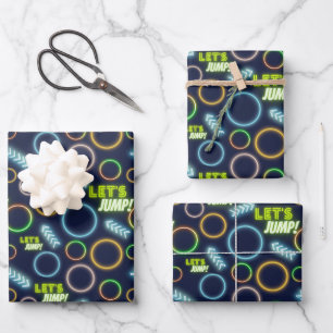 Let's Jump Neon Glow Trampoline Park Birthday Wrapping Paper Sheet