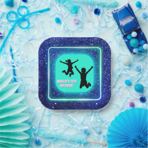 Let's Jump Party Bounce Neon Trampoline Park Paper Plate