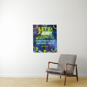 Let's Jump Trampoline Neon Birthday Party Sign Tapestry