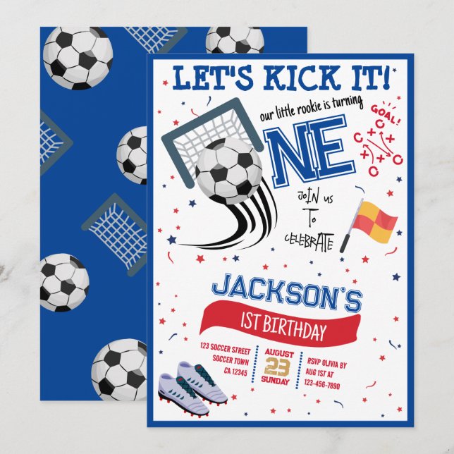 Let's Kick It Little Rookie Soccer 1st Birthday Invitation (Front/Back)