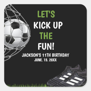 Let's Kick up the fun!, Fun Soccer Birthday Square Sticker