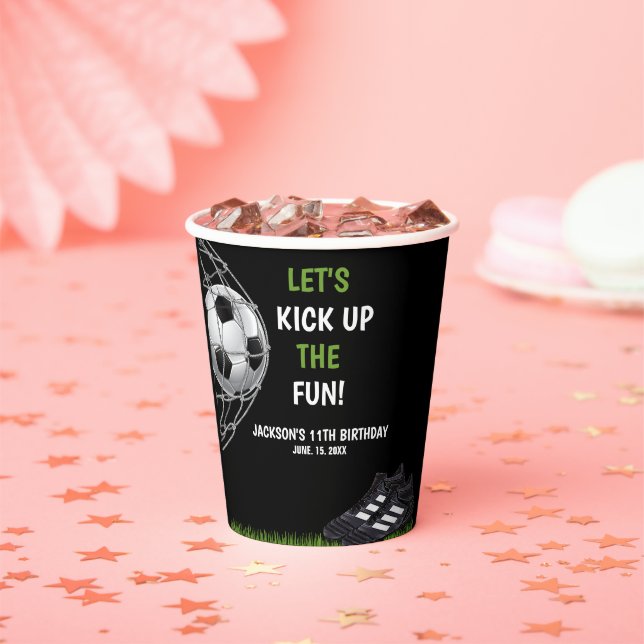 Let's Kick up the fun!, Funny Soccer Birthday Paper Cups (Insitu)