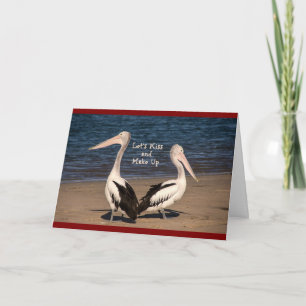"Let's Kiss and Make Up" Pelicans on the Beach Thank You Card
