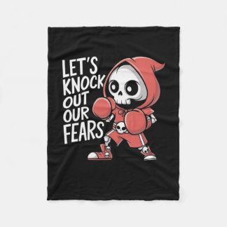 Let's Knock Out Our Fears Cute Boxing Skeleton Mot Fleece Blanket